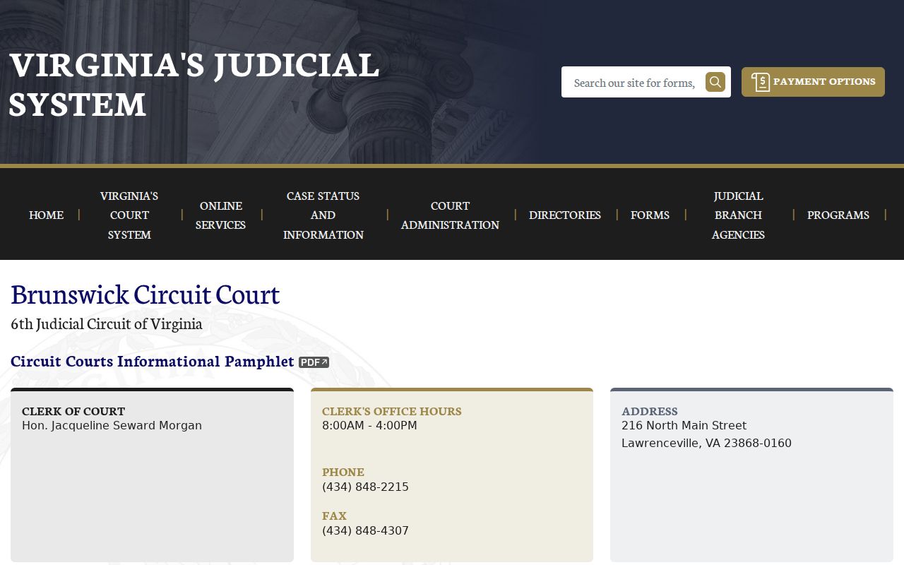 Brunswick County warrant records Circuit Court clerk information