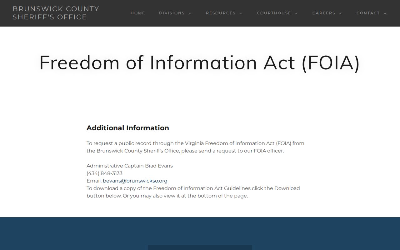 Brunswick County warrant records sheriff FOIA request route