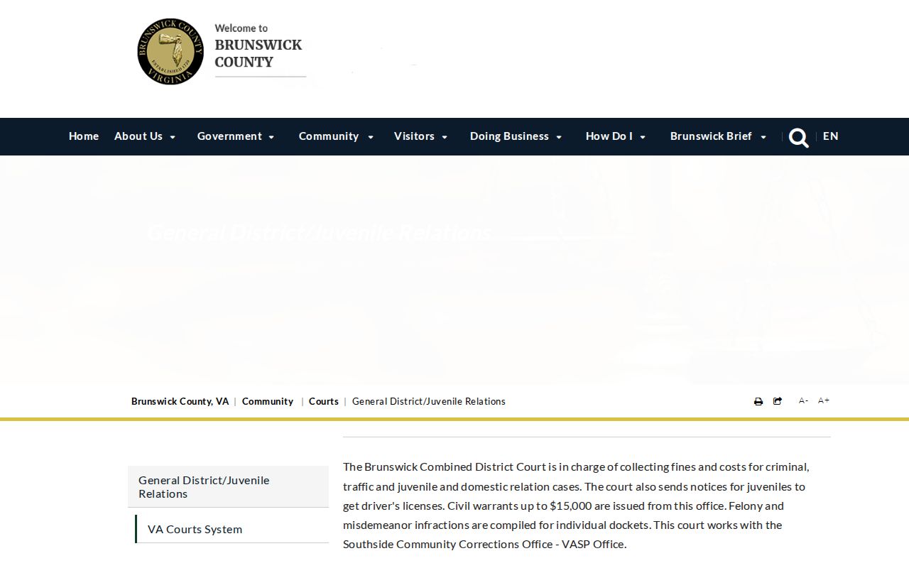 Brunswick County warrant records combined district court contact page