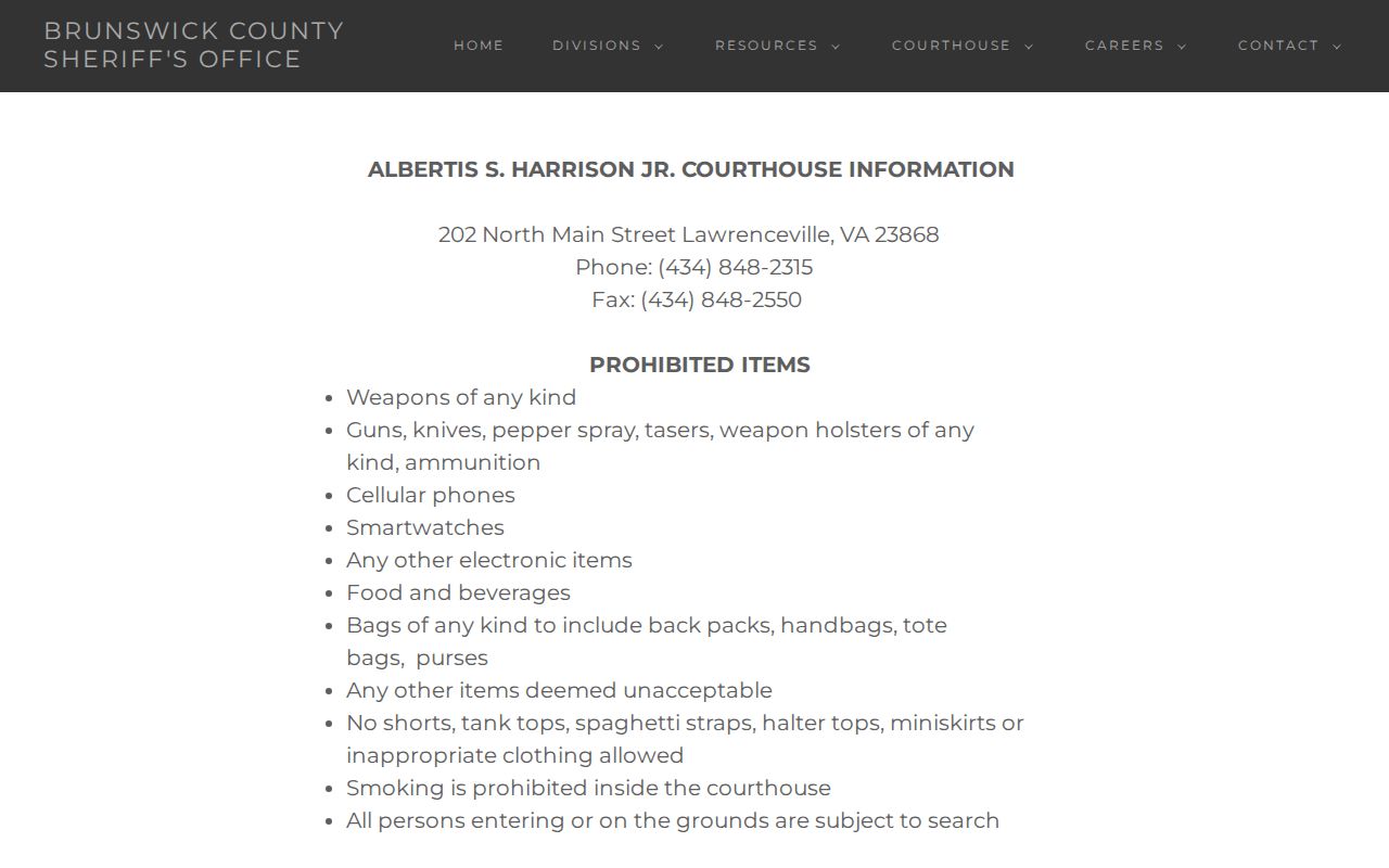Brunswick County warrant records courthouse access rules