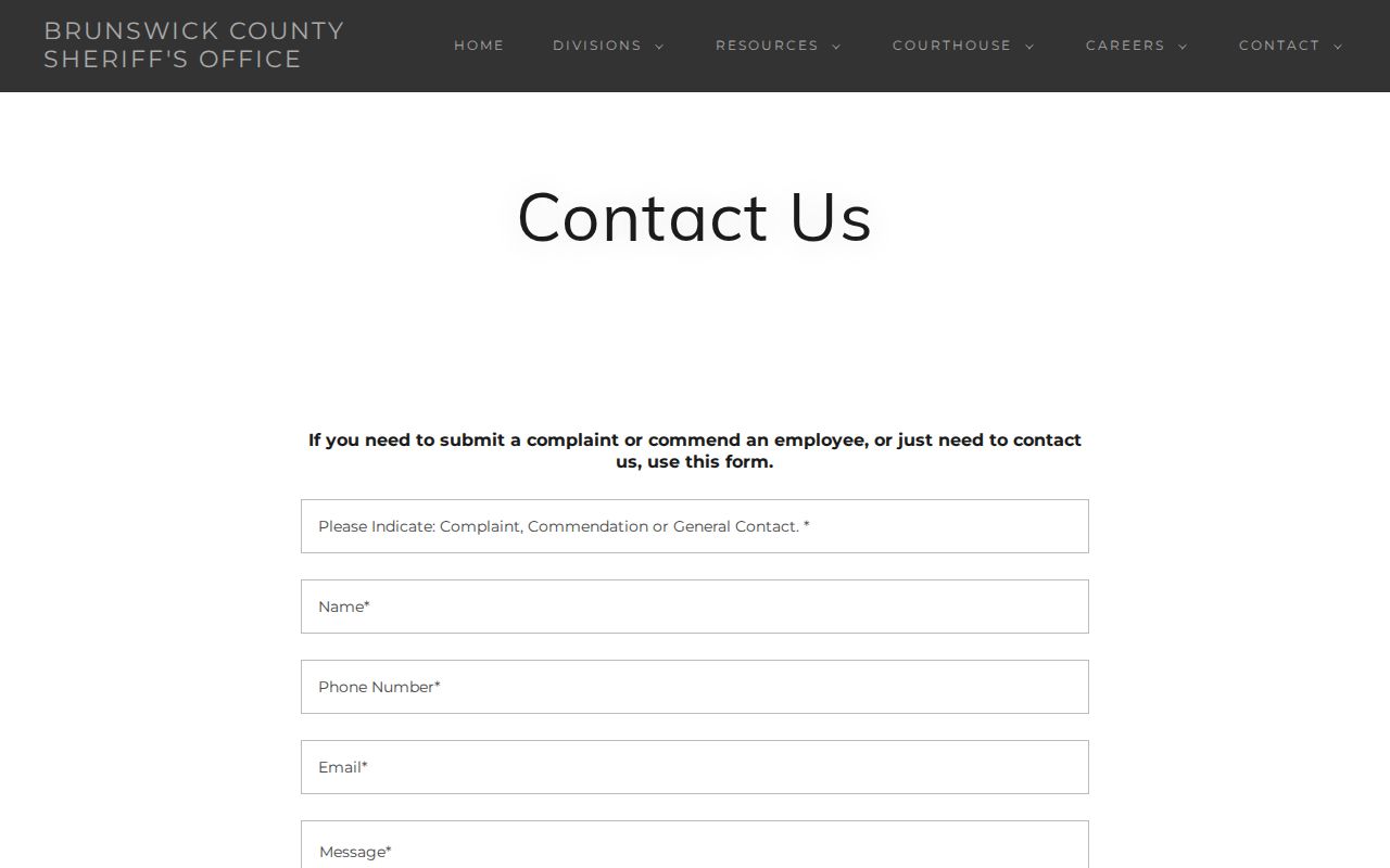 Brunswick County active warrant records general Sheriff contact form